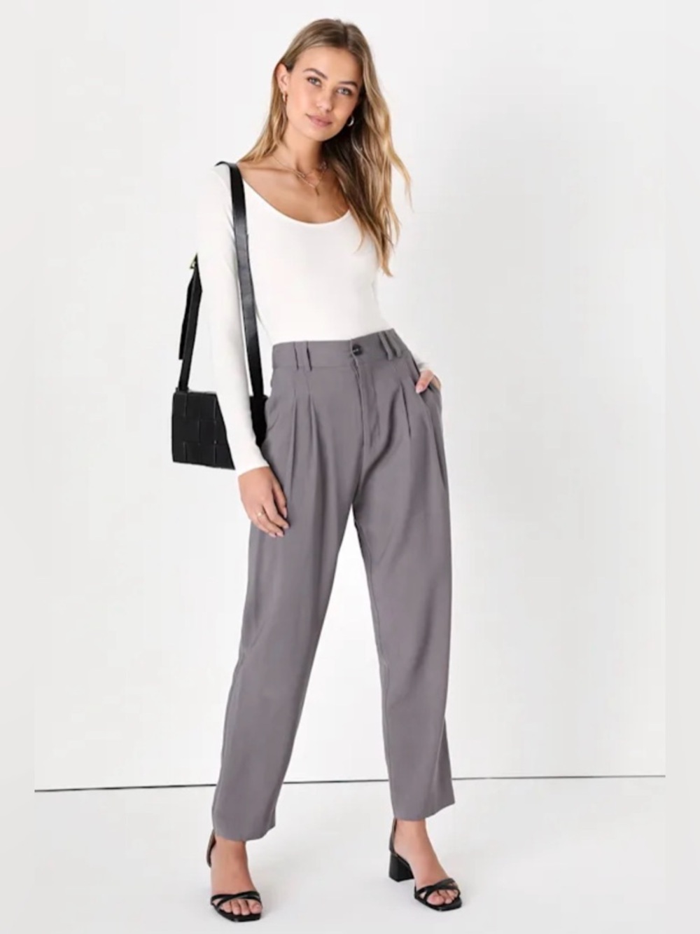 Lulus Strictly Business Grey High Waisted Trouser Pants